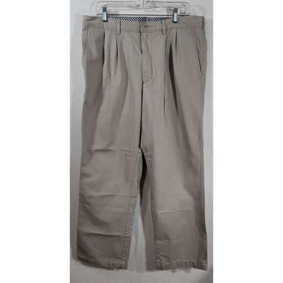 Cremieux Tan Pleated Front Men's Chino Pants 36 X 30 Lightweight Straight Leg - Picture 1 of 3